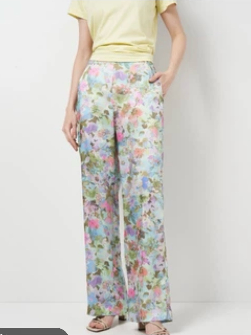 Zara Pastel Floral Straight-Leg Pants in Blue, Pink & Green